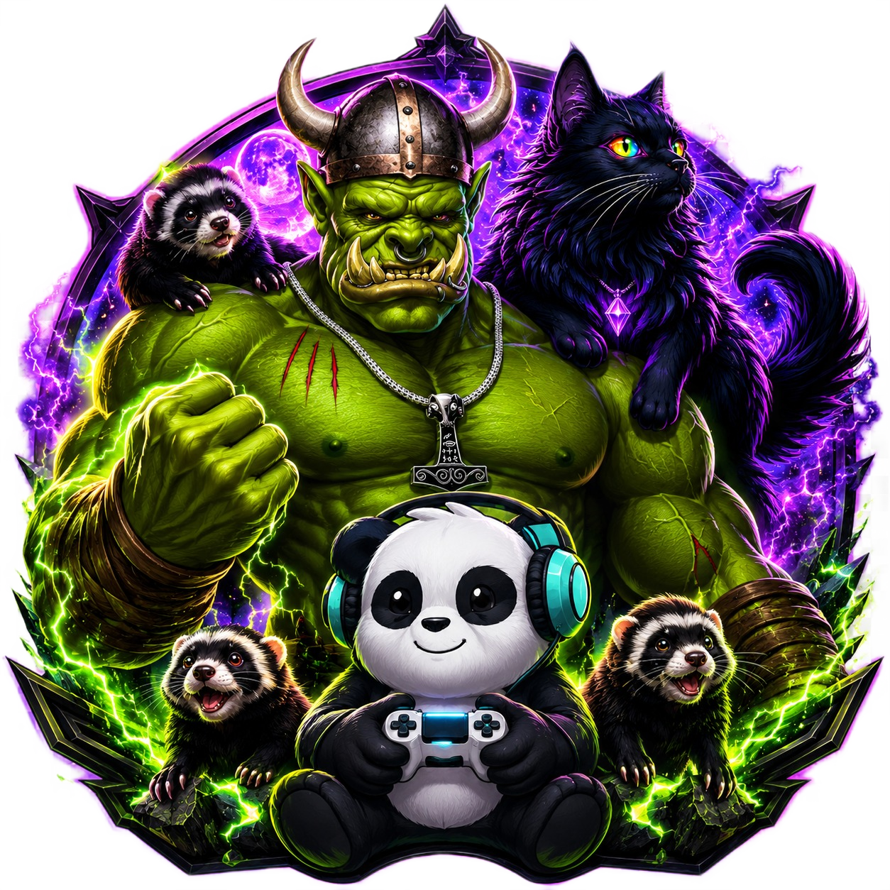 The Giant Gamers Panda, Ogre, Black Cat and Ferret crew