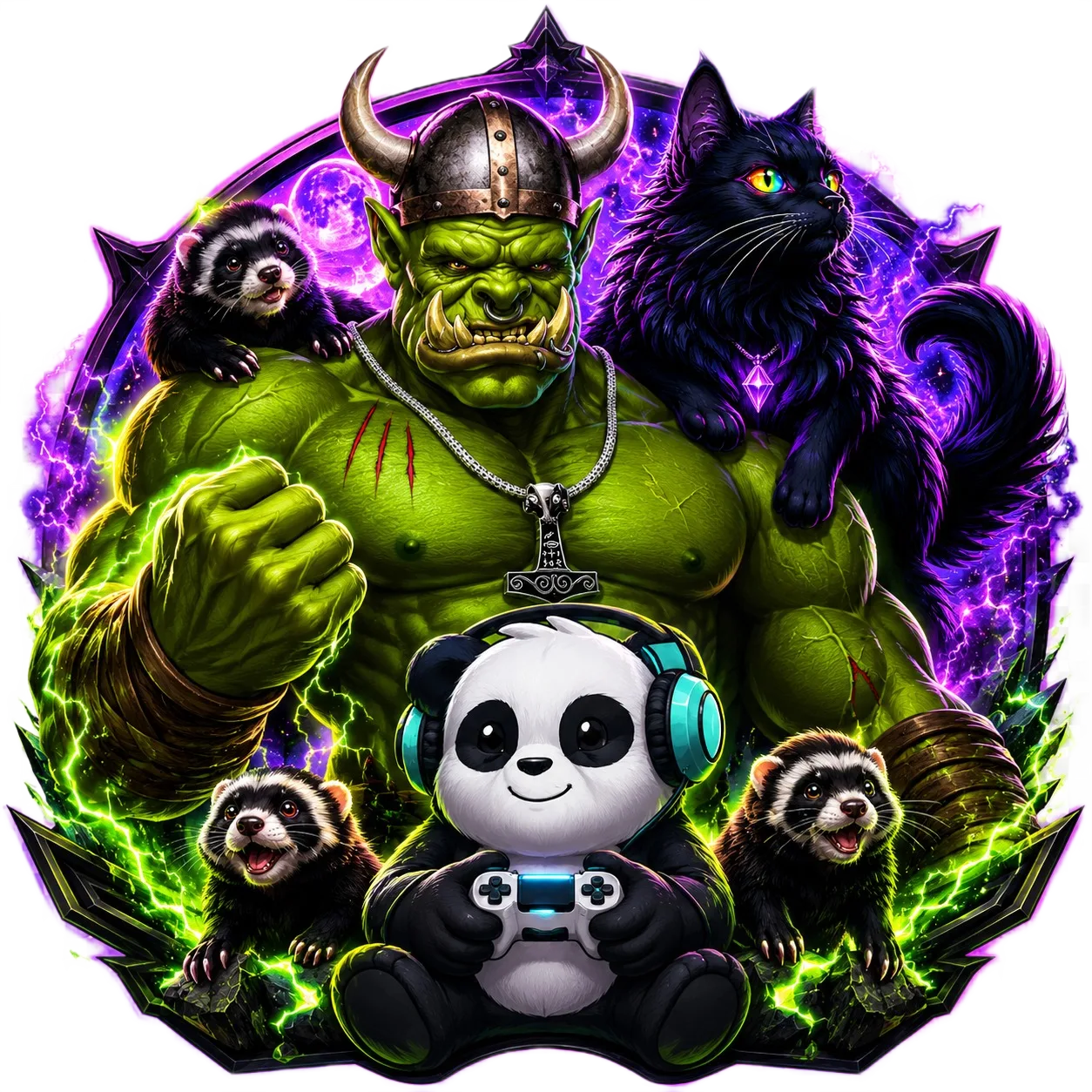 The Giant Gamers Panda, Ogre, Black Cat and Ferret crew