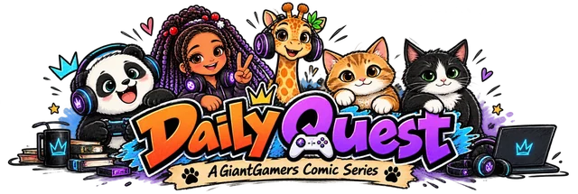The Daily Quest crew: Panda, Chloe, Giraffe, Potato and Luna